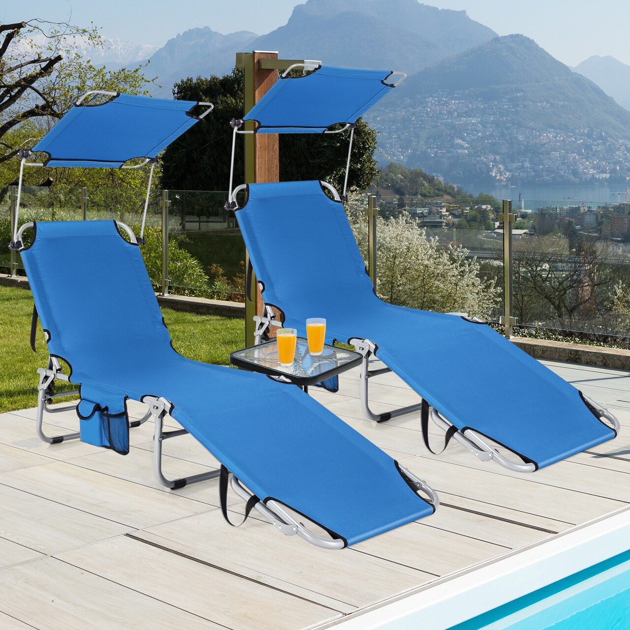 Set of 2 Portable Reclining Chair with 5 Adjustable Positions